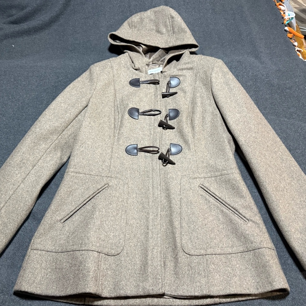 New York & Company Gray Hooded Toggle Jacket
